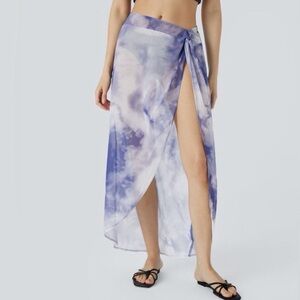 Halara Women's Blue Tie-Dye Swim Cover-Up Skirt Large Sheer Beach Vacation Boat